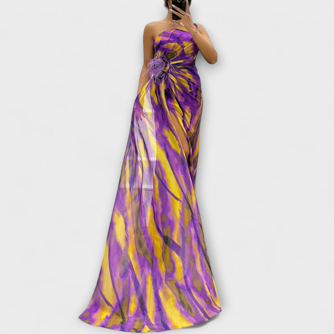 Renata | Jednoramenné maxi šaty s potiskem