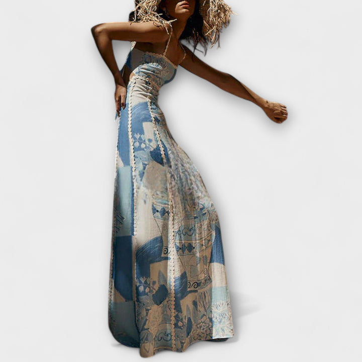 Valentýna | Maxišaty z lněné směsi s potiskem