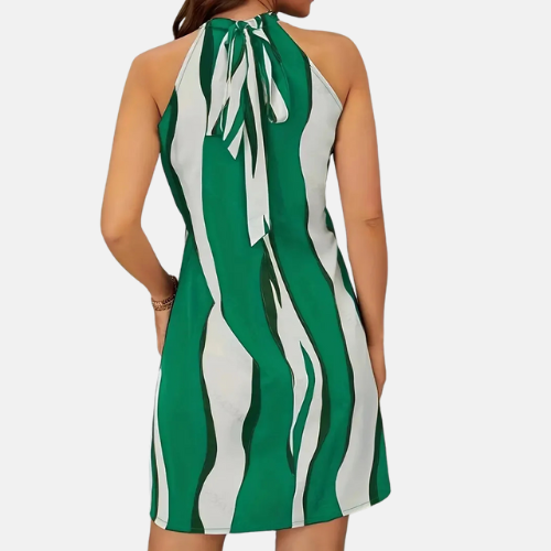 Olga | Šaty s krátkým zavazováním za krk, odhalenými zády a pruhovaným vzorem