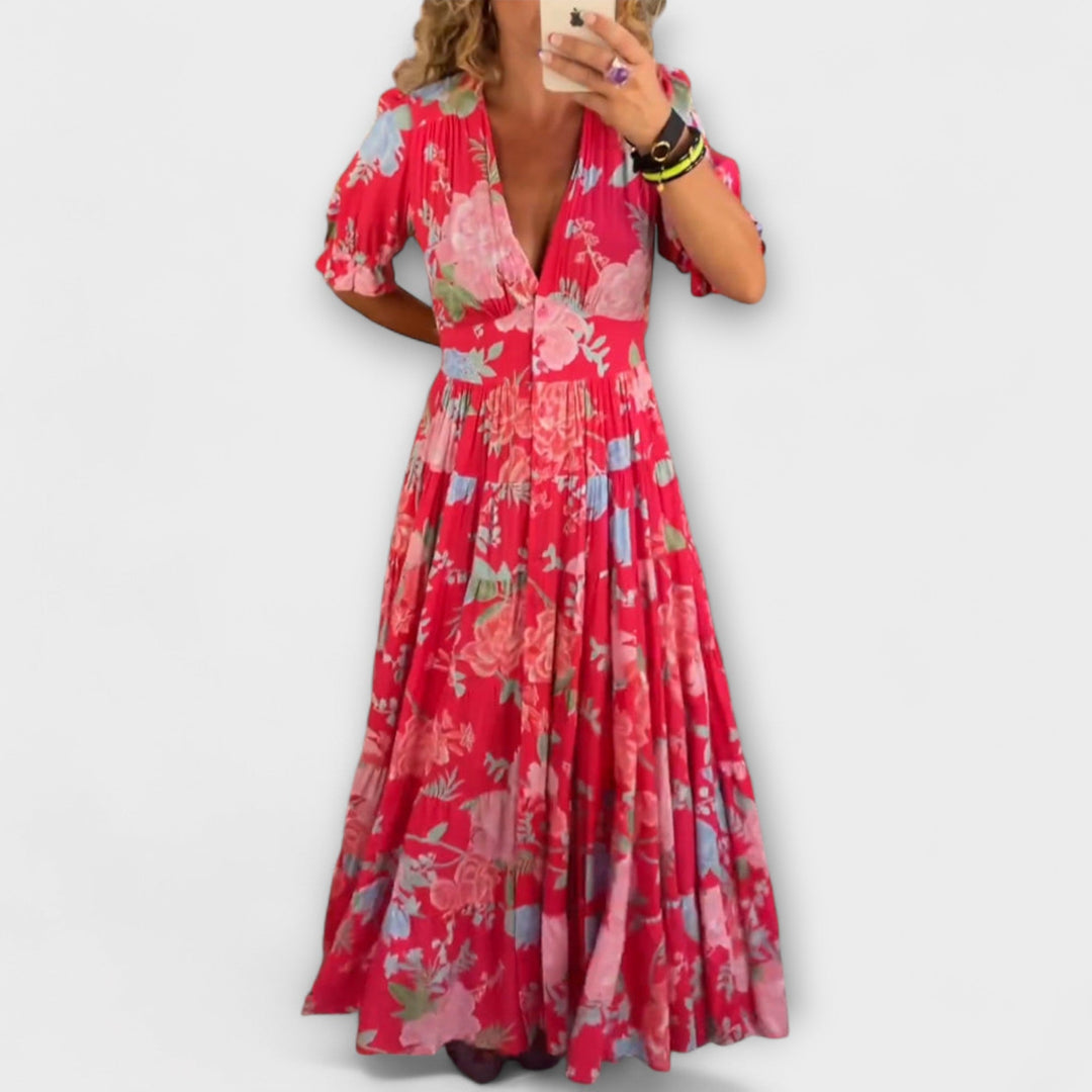Zora | Květinové maxi šaty s výstřihem do V a kapsami
