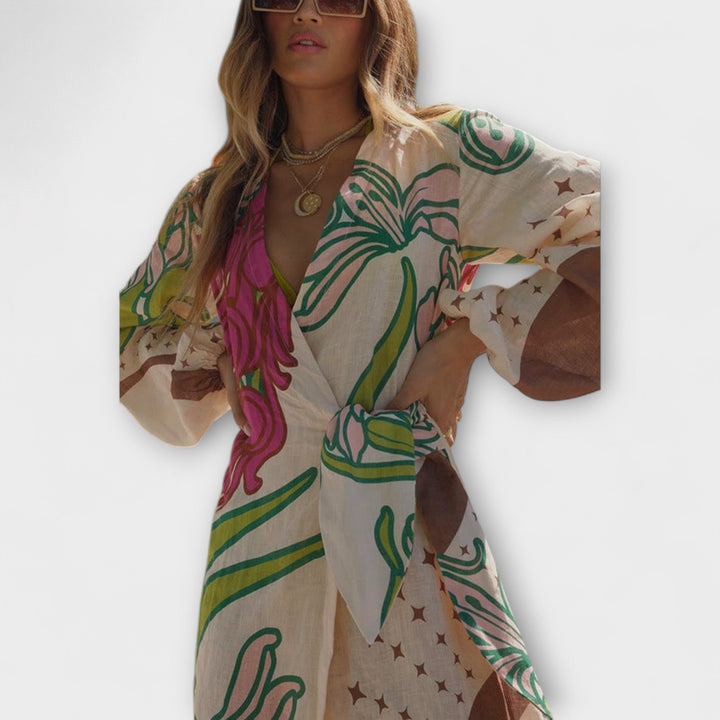 Iveta | Dovolená maxi tunika se zavazováním v pase