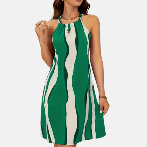 Olga | Šaty s krátkým zavazováním za krk, odhalenými zády a pruhovaným vzorem