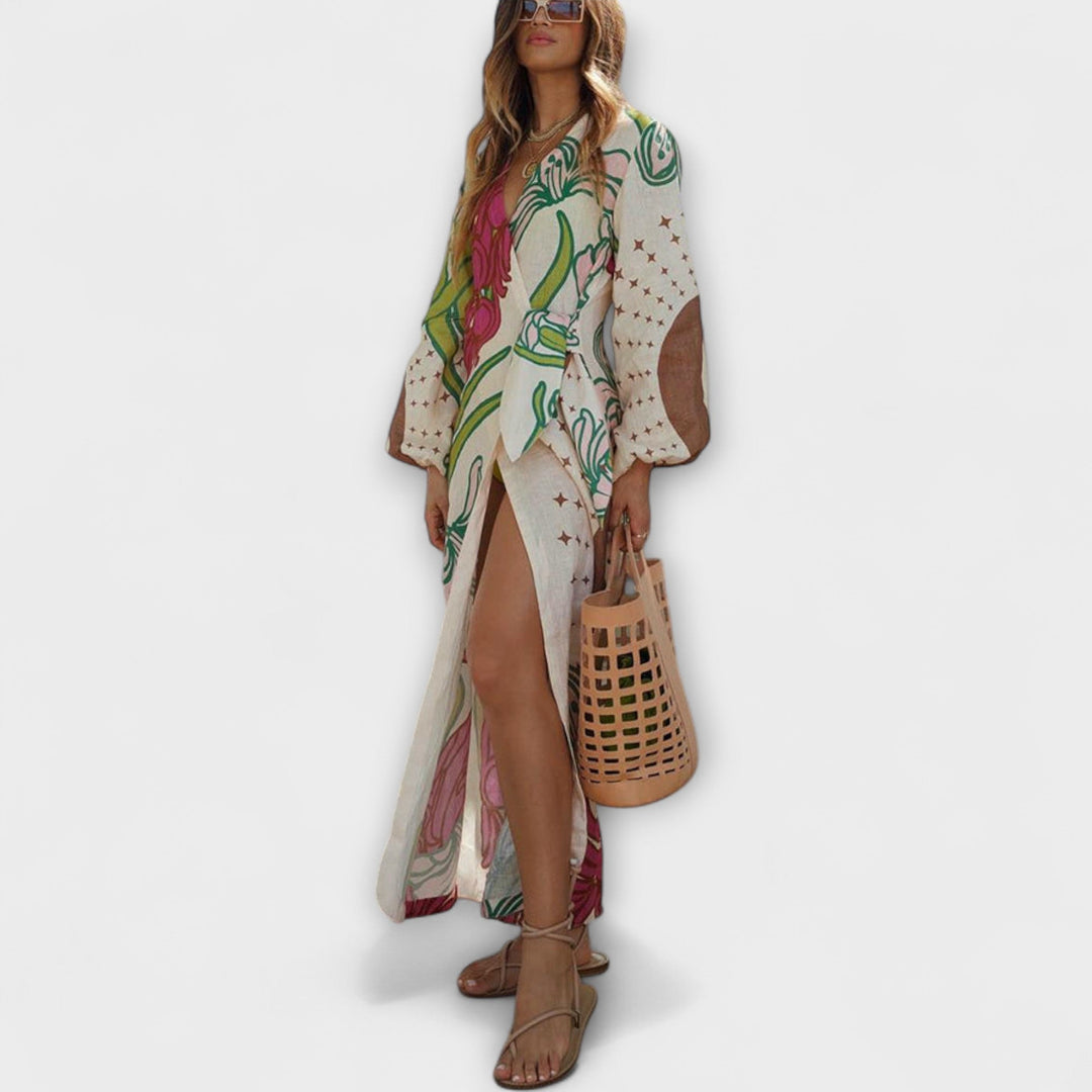 Iveta | Dovolená maxi tunika se zavazováním v pase