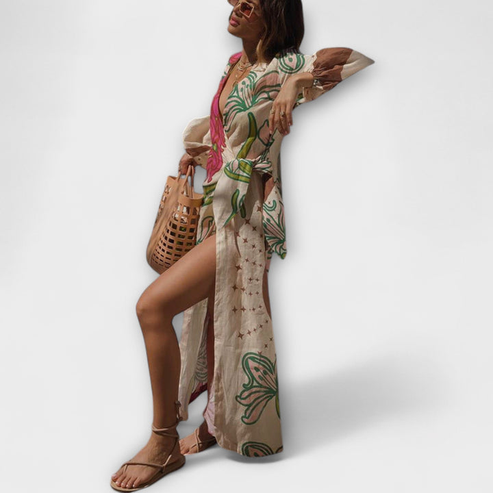 Iveta | Dovolená maxi tunika se zavazováním v pase