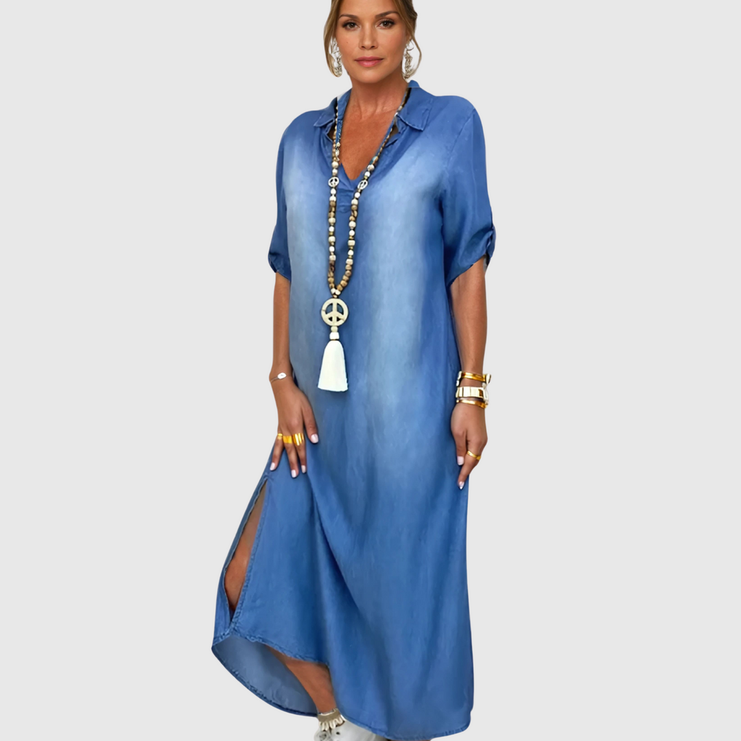 Lea | Dlouhé džínové šaty s bočním rozparkem