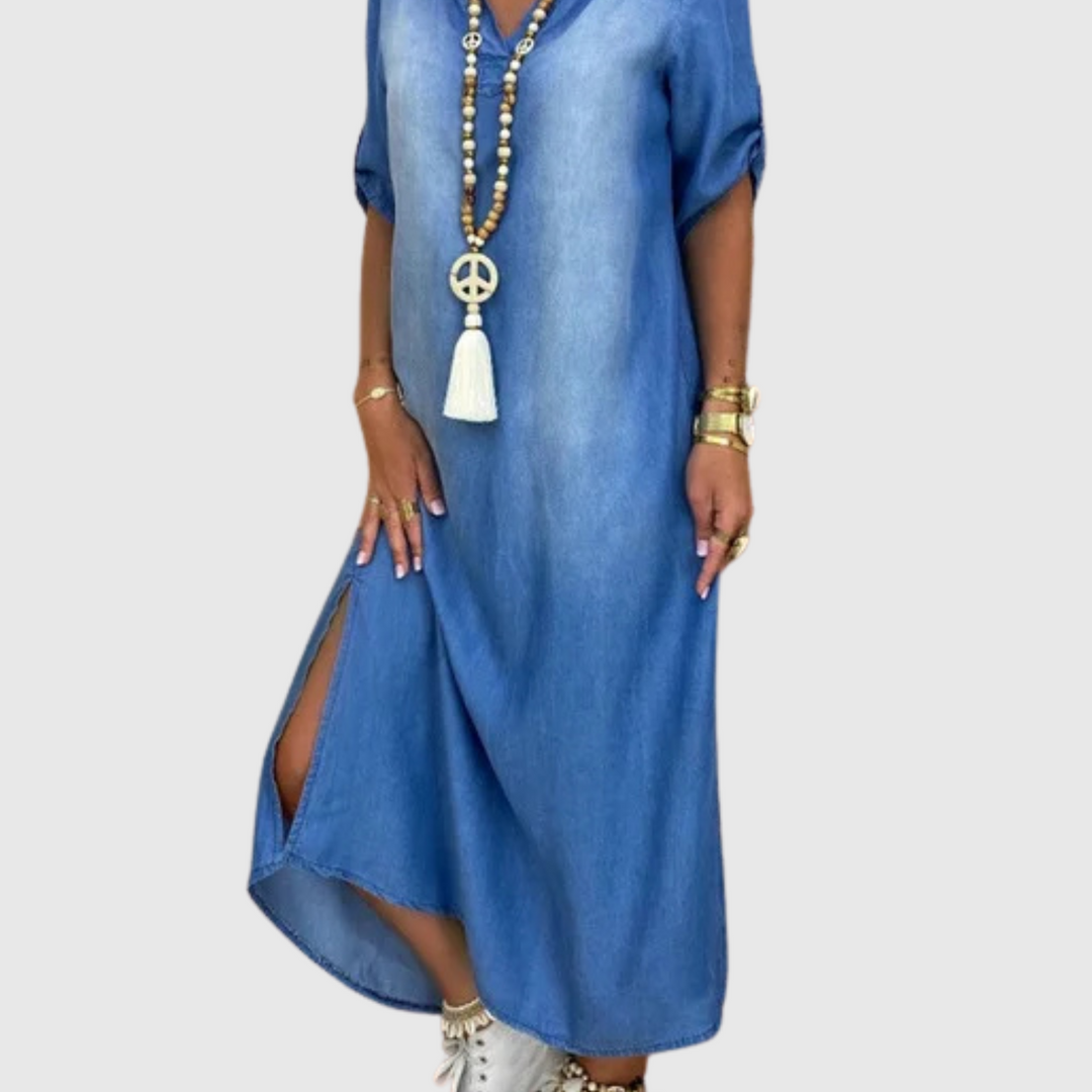 Lea | Dlouhé džínové šaty s bočním rozparkem