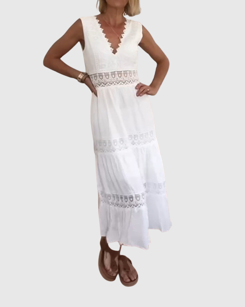 Ninfea | Bezrukávové midi šaty v boho stylu s krajkovými detaily