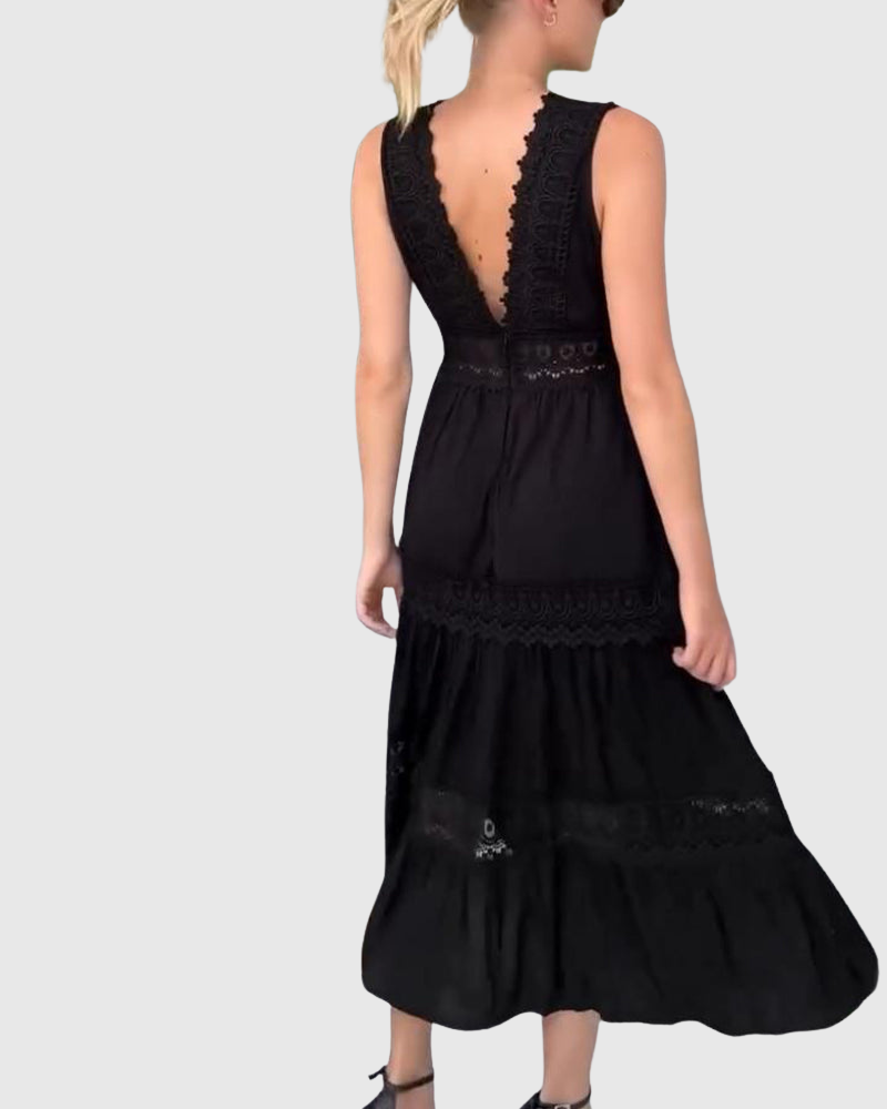 Ninfea | Bezrukávové midi šaty v boho stylu s krajkovými detaily