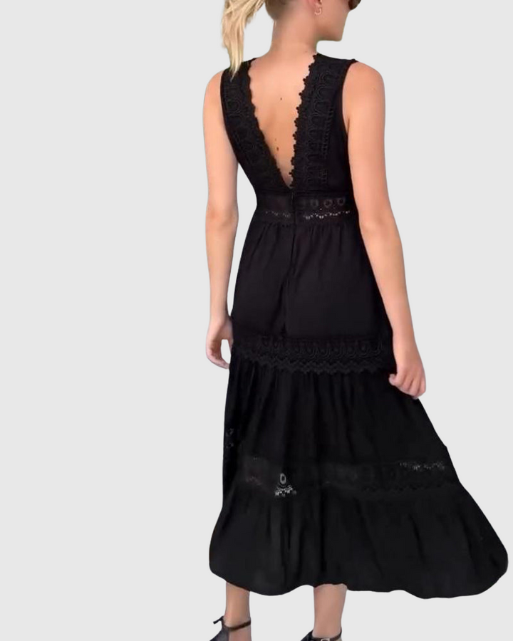 Ninfea | Bezrukávové midi šaty v boho stylu s krajkovými detaily