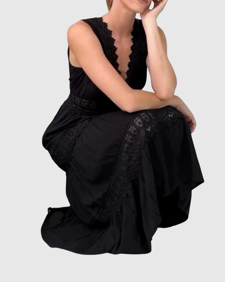 Ninfea | Bezrukávové midi šaty v boho stylu s krajkovými detaily