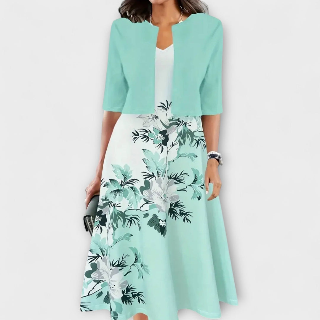 Božetěška | Květinové midi šaty s ladícím přehozem