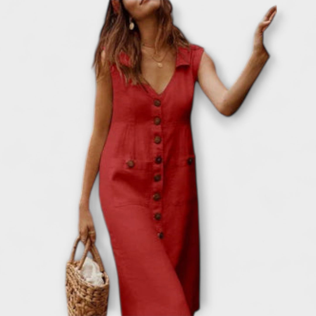 Jaroslava | Košilové šaty bez rukávů z bavlněného a lněného materiálu