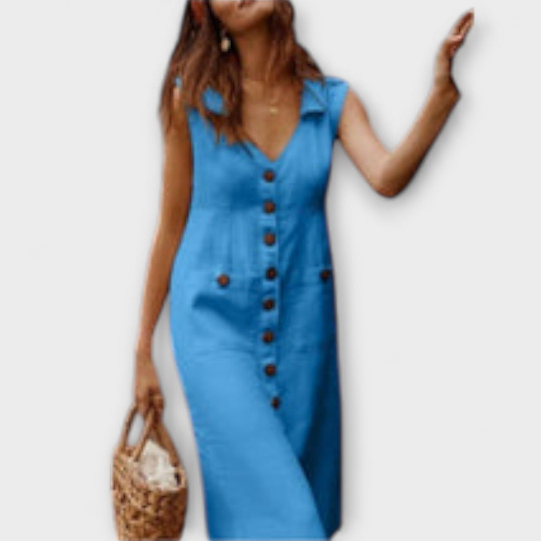 Jaroslava | Košilové šaty bez rukávů z bavlněného a lněného materiálu