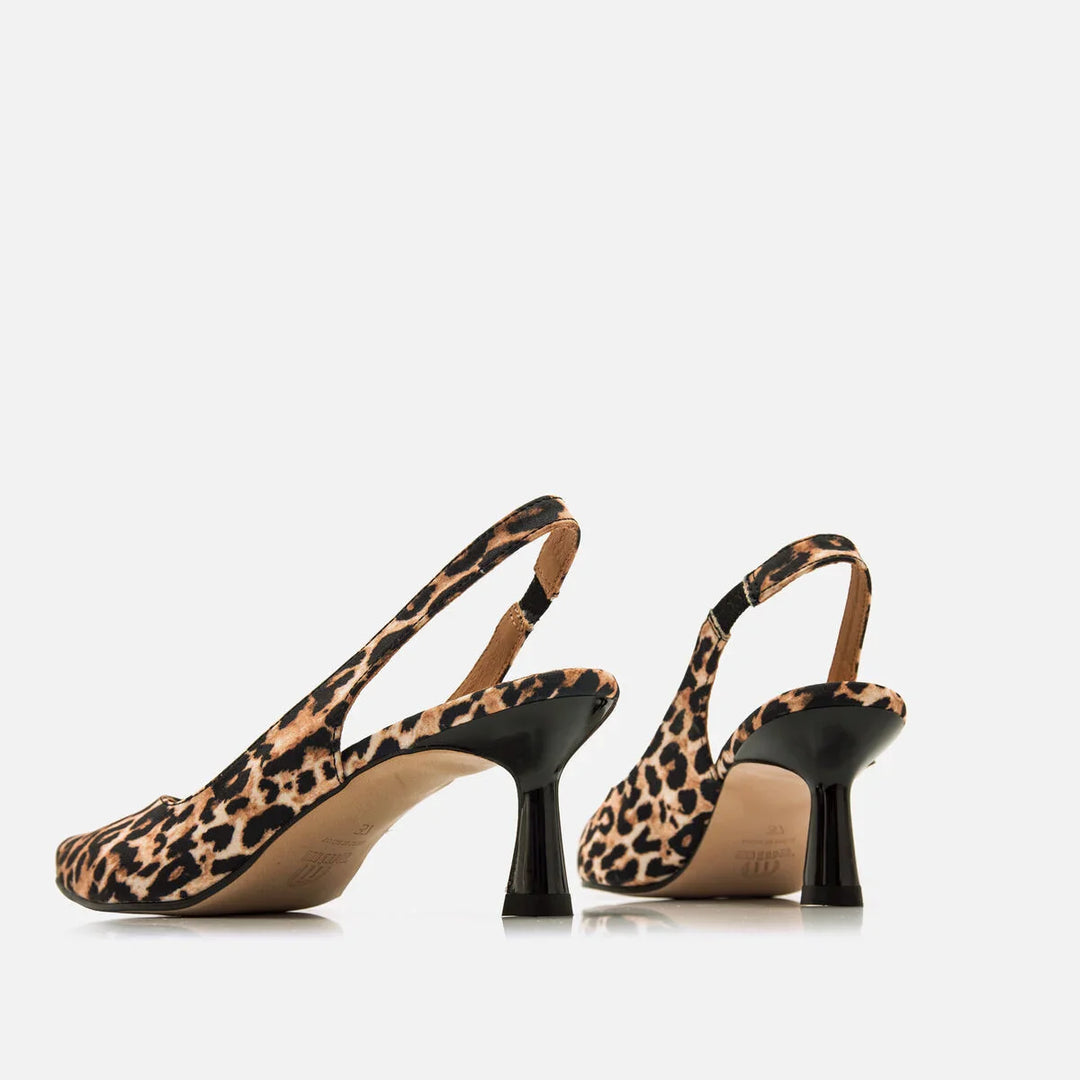 Marieta - Khaki stiletto podpatky s leopardím potiskem a špičatou špičkou